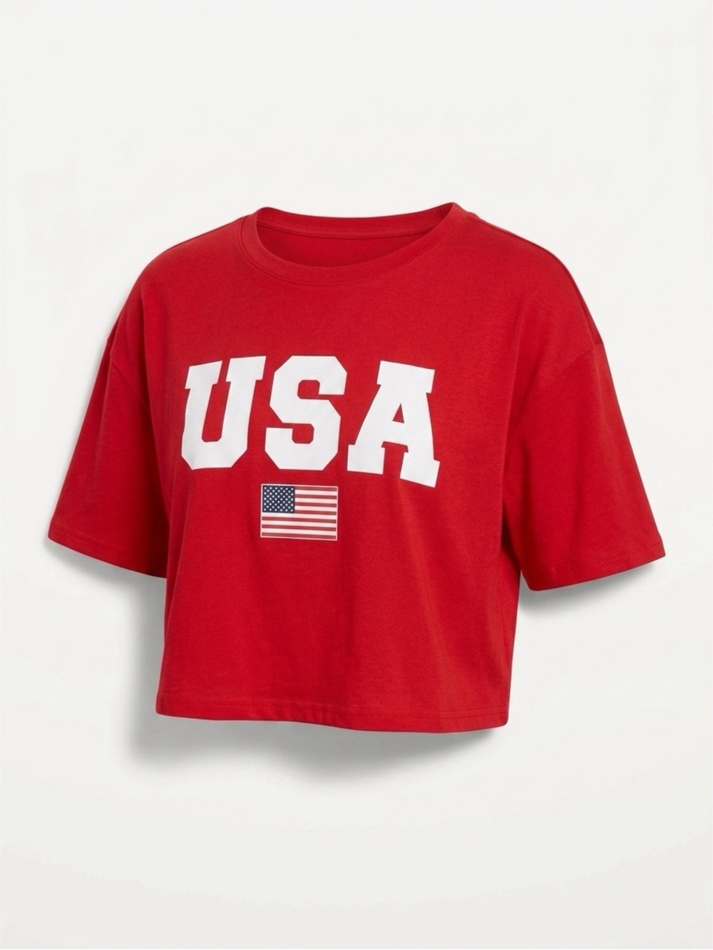 Amazon Red USA Flag Crop Tee